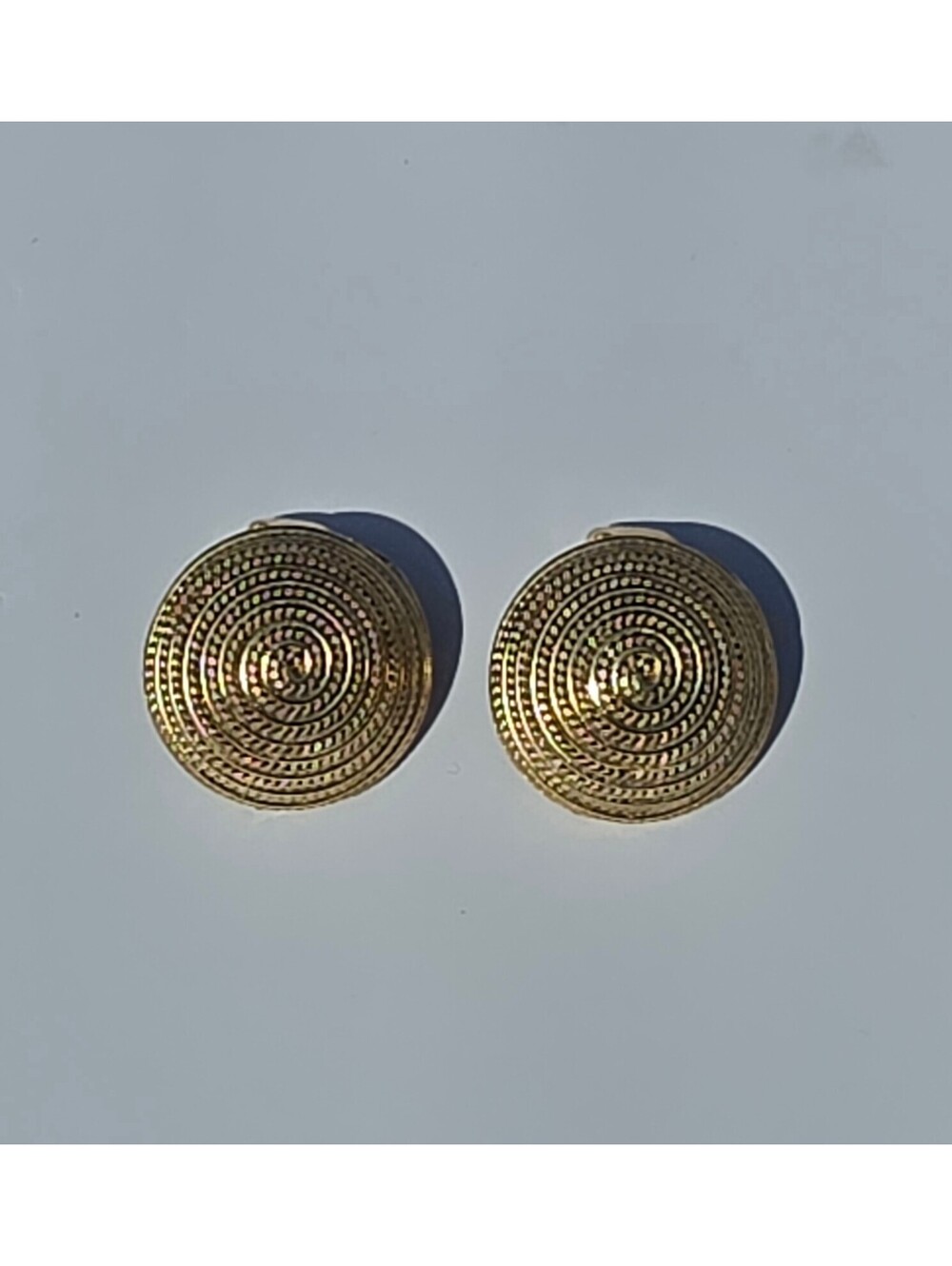 Vintage Napier Gold Tone Spiral Rope Button Clip On Earrings PAT PEND 1960s
